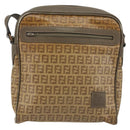 FENDI Zucchino Canvas Shoulder Bag Coated Canvas Beige Auth gh2168-13