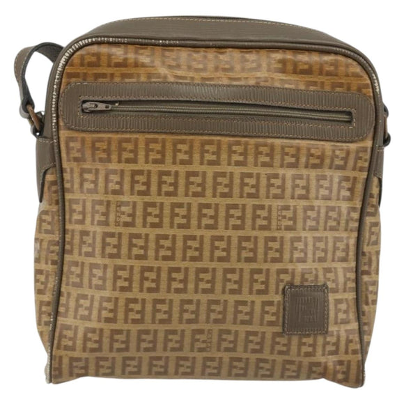 FENDI Zucchino Canvas Shoulder Bag Coated Canvas Beige Auth gh2168