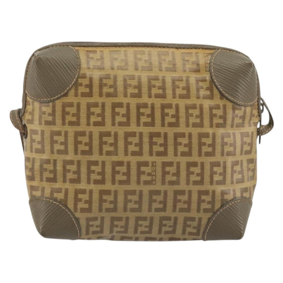 FENDI Zucchino Canvas Shoulder Bag Coated Canvas Beige Auth gh2169