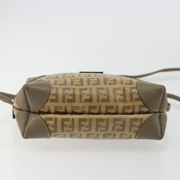 FENDI Zucchino Canvas Shoulder Bag Coated Canvas Beige Auth gh2169