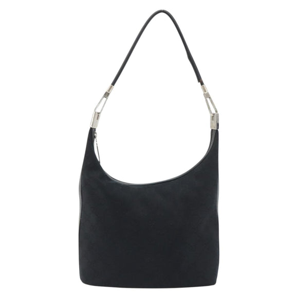 GUCCI GG Canvas Shoulder Bag Black Silver 001 3814 3754 Auth gh2173