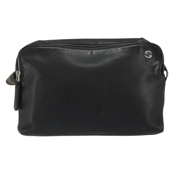 GUCCI Shoulder Bag Leather Black Silver Auth gh2174