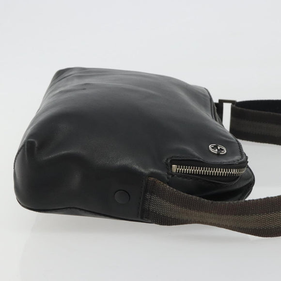 GUCCI Shoulder Bag Leather Black Silver Auth gh2174
