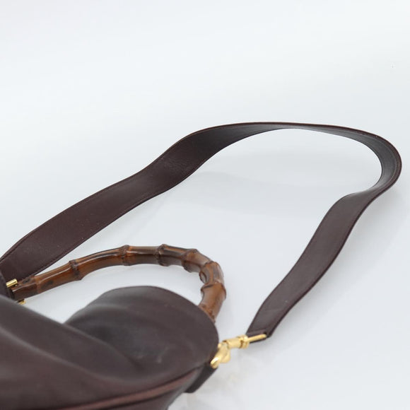 GUCCI Bamboo Shoulder Bag Leather 2way Brown Gold 001 1577 2615 Auth gh2176