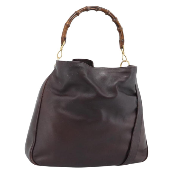 GUCCI Bamboo Shoulder Bag Leather 2way Brown Gold 001 1577 2615 Auth gh2176