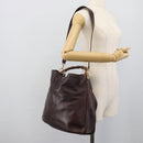 GUCCI Bamboo Shoulder Bag Leather 2way Brown Gold 001 1577 2615 Auth gh2176-23