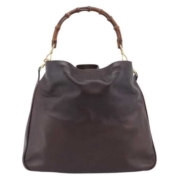 GUCCI Bamboo Shoulder Bag Leather 2way Brown Gold 001 1577 2615 Auth gh2176