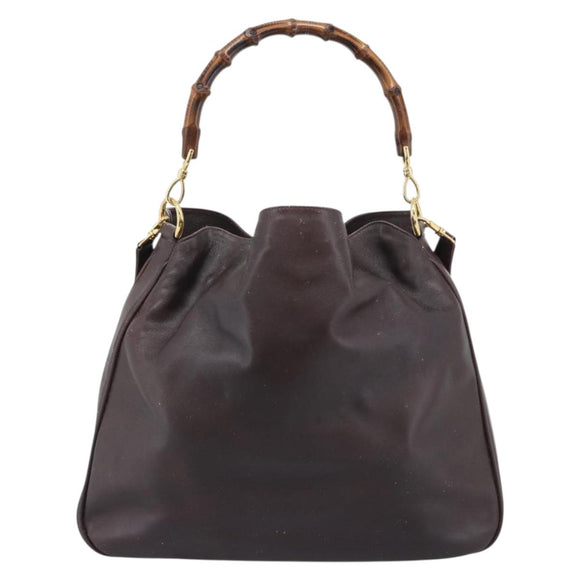 GUCCI Bamboo Shoulder Bag Leather 2way Brown Gold 001 1577 2615 Auth gh2176