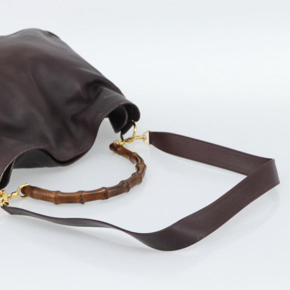 GUCCI Bamboo Shoulder Bag Leather 2way Brown Gold 001 1577 2615 Auth gh2176