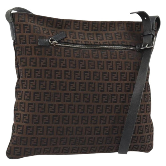 FENDI Zucchino Canvas Shoulder Bag Brown Auth gh2178