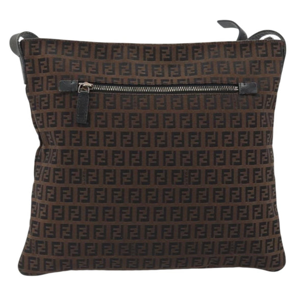 FENDI Zucchino Canvas Shoulder Bag Brown Auth gh2178