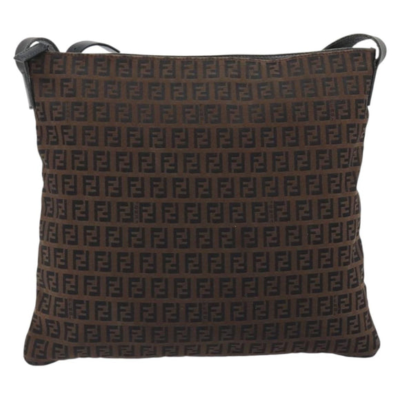 FENDI Zucchino Canvas Shoulder Bag Brown Auth gh2178