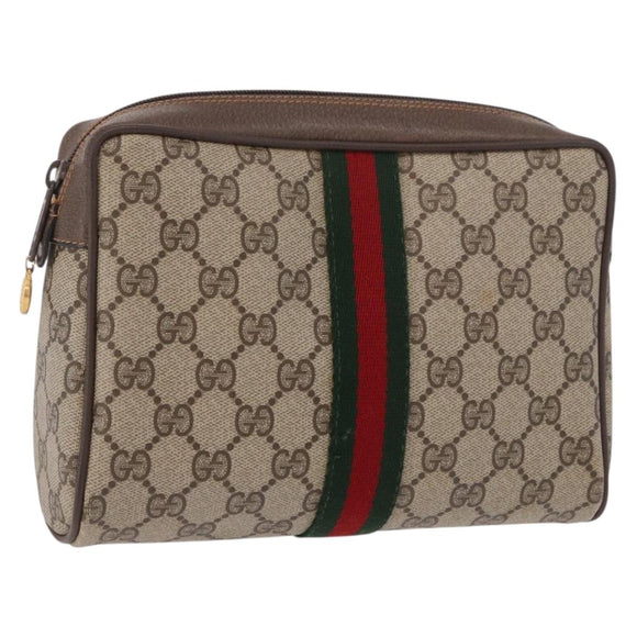 GUCCI GG Supreme Web Sherry Line Clutch Bag PVC Beige Red 89 01 012 Auth gh2182