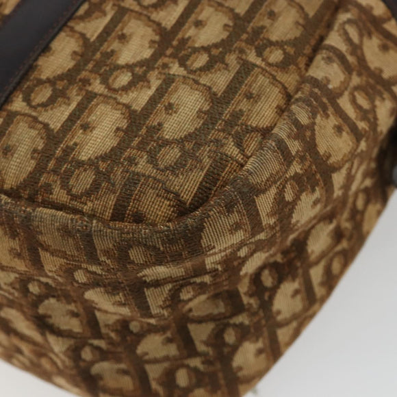 Christian Dior Trotter Canvas Hand Bag Brown Gold Auth gh2185