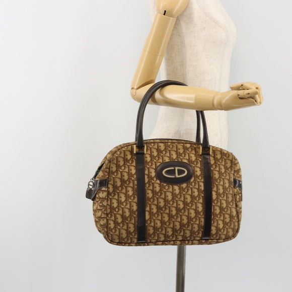 Christian Dior Trotter Canvas Hand Bag Brown Gold Auth gh2185