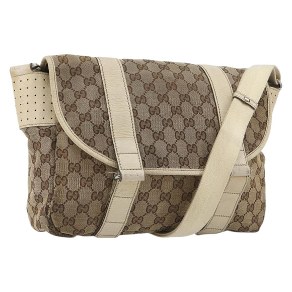 GUCCI GG Canvas Shoulder Bag Beige Silver 145859 Auth gh2186