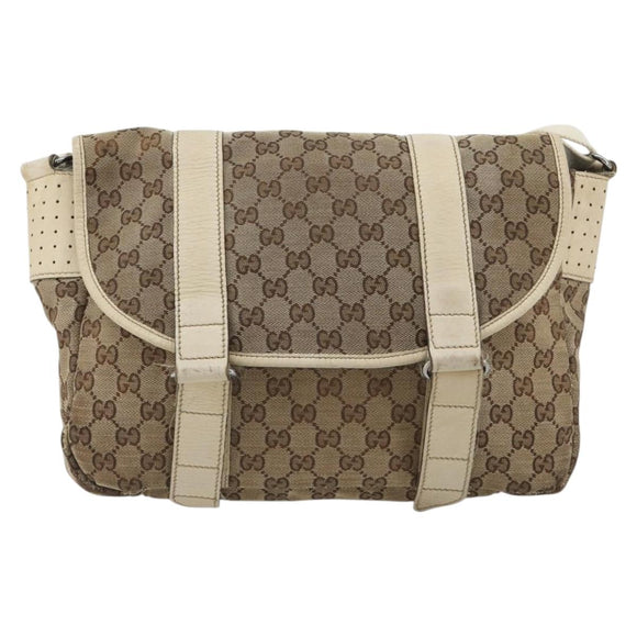 GUCCI GG Canvas Shoulder Bag Beige Silver 145859 Auth gh2186