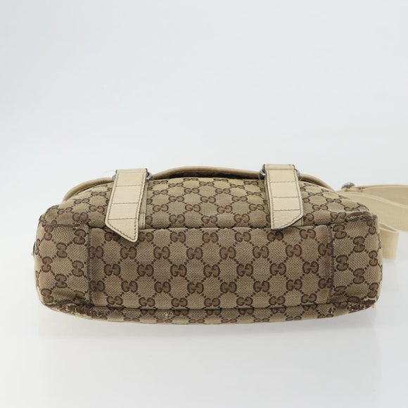 GUCCI GG Canvas Shoulder Bag Beige Silver 145859 Auth gh2186