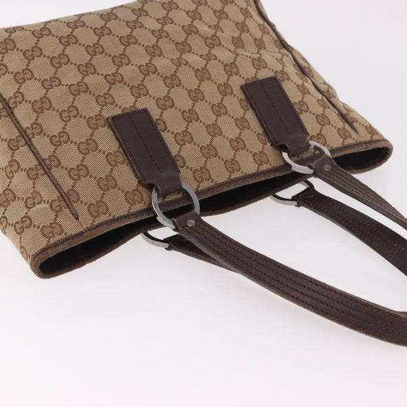 GUCCI GG Canvas Hand Bag Beige Silver 113019 Auth gh2187
