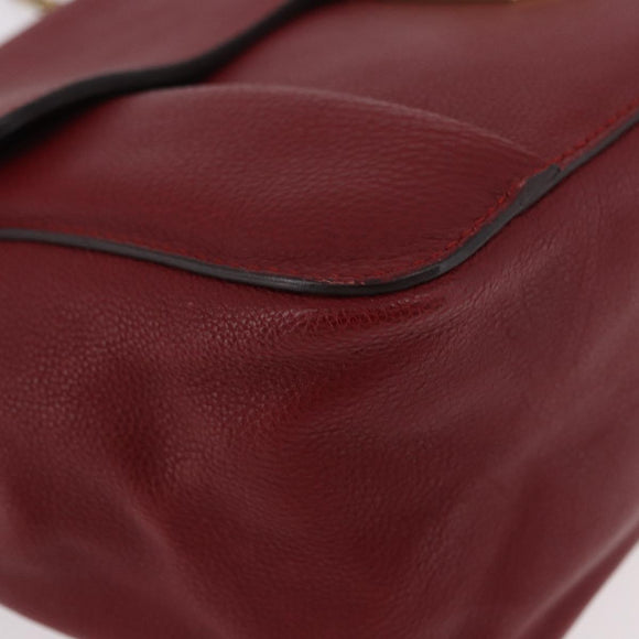 Chloe Elsie Hand Bag Leather Red Gold Auth gh2189A