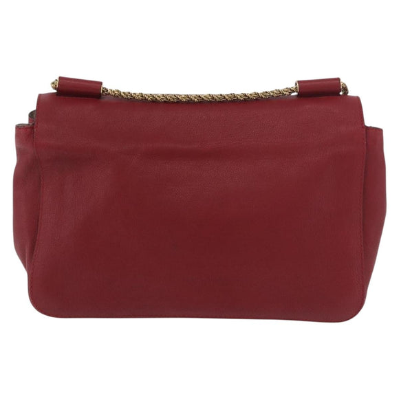 Chloe Elsie Hand Bag Leather Red Gold Auth gh2189A