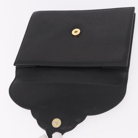 SAINT LAURENT Clutch Bag Leather Black Gold Auth gh2190