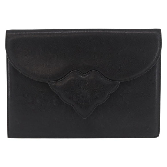 SAINT LAURENT Clutch Bag Leather Black Gold Auth gh2190