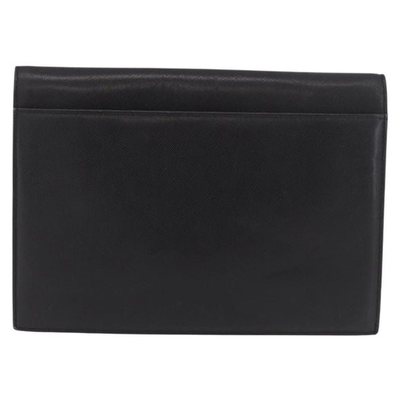 SAINT LAURENT Clutch Bag Leather Black Gold Auth gh2190