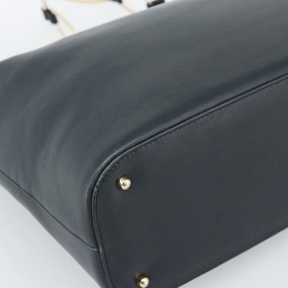 GUCCI Shoulder Bag Leather Navy Gold 001 1998 1805 Auth gh2191