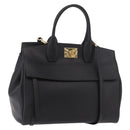 Salvatore Ferragamo Gancini Studio Bag Leather 2way Black Gold Auth gh2193V-1