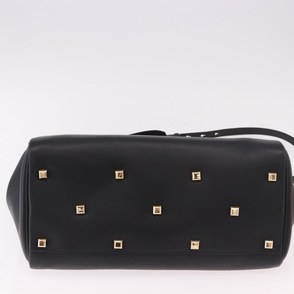 Salvatore Ferragamo Gancini Studio Bag Leather 2way Black Gold Auth gh2193V
