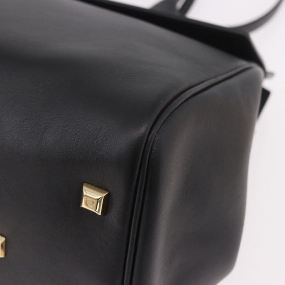 Salvatore Ferragamo Gancini Studio Bag Leather 2way Black Gold Auth gh2193V