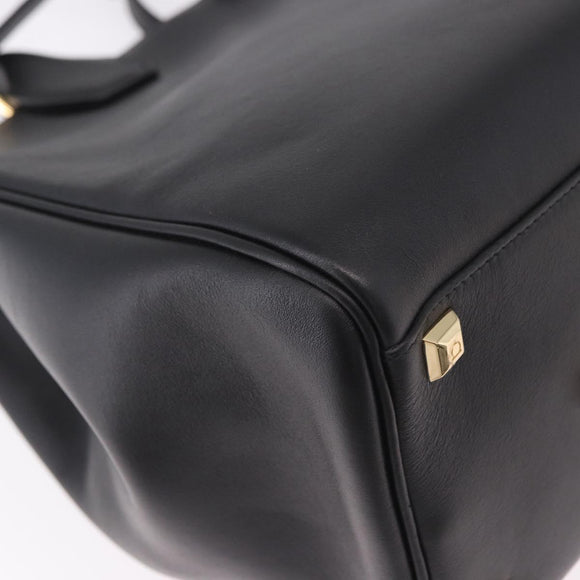 Salvatore Ferragamo Gancini Studio Bag Leather 2way Black Gold Auth gh2193V