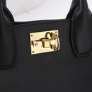 Salvatore Ferragamo Gancini Studio Bag Leather 2way Black Gold Auth gh2193V-19