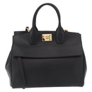 Salvatore Ferragamo Gancini Studio Bag Leather 2way Black Gold Auth gh2193V-13