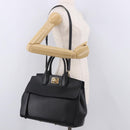 Salvatore Ferragamo Gancini Studio Bag Leather 2way Black Gold Auth gh2193V-25