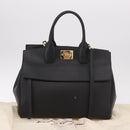 Salvatore Ferragamo Gancini Studio Bag Leather 2way Black Gold Auth gh2193V-12