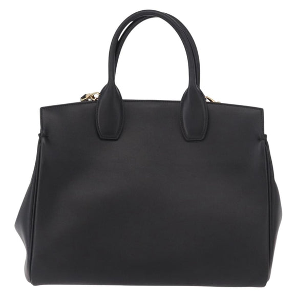 Salvatore Ferragamo Gancini Studio Bag Leather 2way Black Gold Auth gh2193V