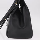 Salvatore Ferragamo Gancini Studio Bag Leather 2way Black Gold Auth gh2193V-3