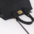Salvatore Ferragamo Gancini Studio Bag Leather 2way Black Gold Auth gh2193V-6