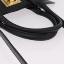 Salvatore Ferragamo Gancini Studio Bag Leather 2way Black Gold Auth gh2193V-7