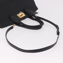 Salvatore Ferragamo Gancini Studio Bag Leather 2way Black Gold Auth gh2193V-8