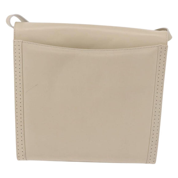 Salvatore Ferragamo Gancini Shoulder Bag Leather Ivory Gold Auth gh2195