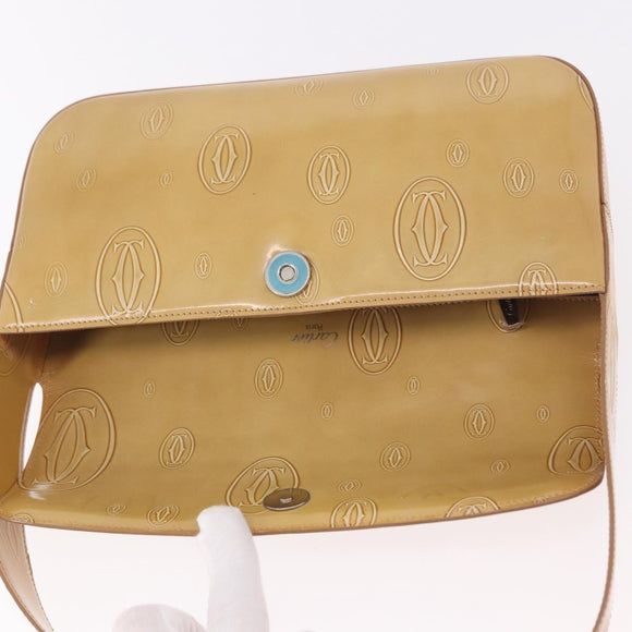 CARTIER Hand Bag Patent leather Beige Silver Auth gh2196A