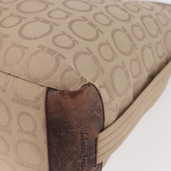Salvatore Ferragamo Gancini Shoulder Bag Canvas Beige Gold Auth gh2197