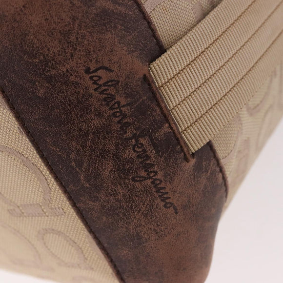 Salvatore Ferragamo Gancini Shoulder Bag Canvas Beige Gold Auth gh2197