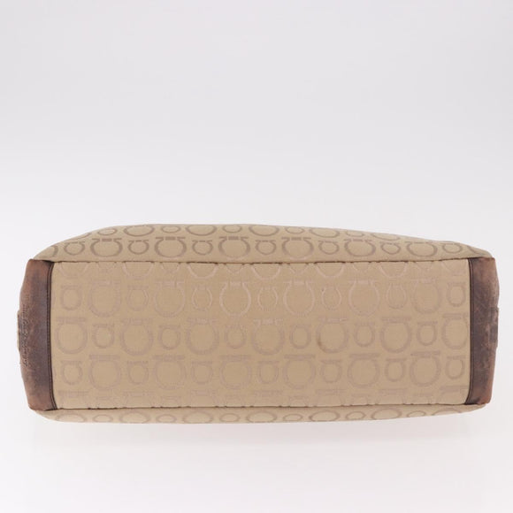 Salvatore Ferragamo Gancini Shoulder Bag Canvas Beige Gold Auth gh2197