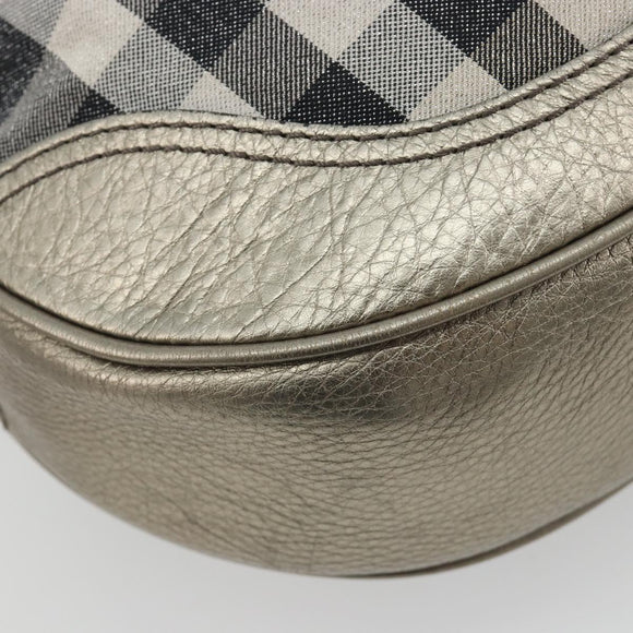 BURBERRY Nova Check Shoulder Bag Canvas Gray Silver Auth gh2198A