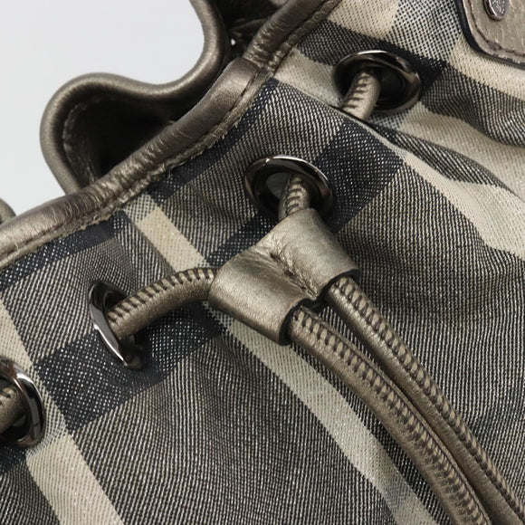 BURBERRY Nova Check Shoulder Bag Canvas Gray Silver Auth gh2198A