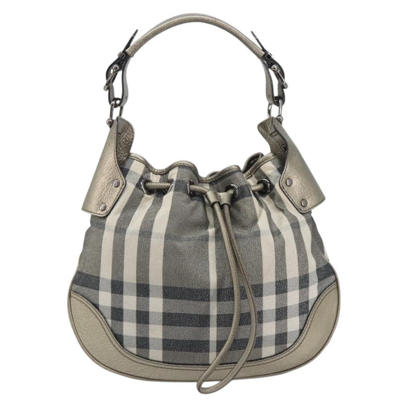 BURBERRY Nova Check Shoulder Bag Canvas Gray Silver Auth gh2198A